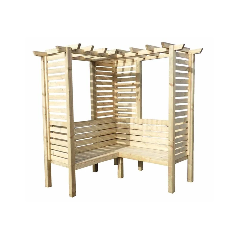 Image of Shires Clematis Corner Arbour Garden Arch Seat Approx 6 x 6 Feet in Light Brown Light Brown Unisex