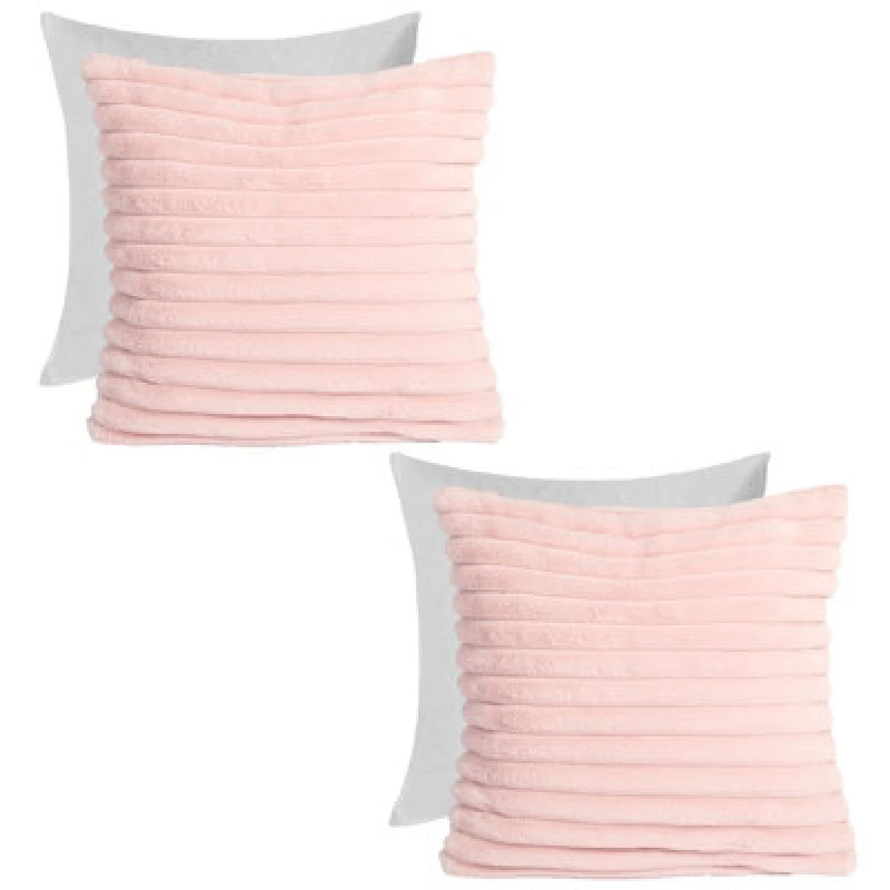 Image of OHS OHS 2 x Faux Fur Thick Rib Filled Cushion Covers in Pink Size: 45cm x 45cm Pink 45cm x 45cm Unisex 5027434212385