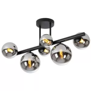 Image of Luminosa Marshall Semi Flush Ceiling Lamp, 6 Light G9, Satin Black, Chrome Plated Glass