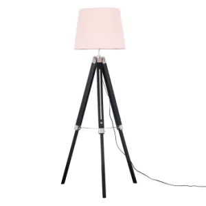 Image of Clipper Black and Chrome Tripod Floor Lamp with Dusty Pink Aspen Shade