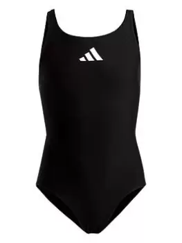 Image of adidas Girls 3 Bars Logo Swimsuit, Black, Size 5-6 Years, Women