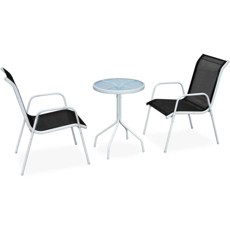 Image of vidaXL Outdoor Bistro Set 3 Piece Grey and Black Garden Table Stackable Chairs