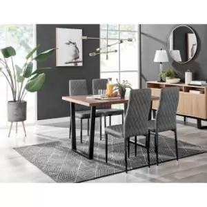Image of Furniture Box Kylo Brown Wood Effect Dining Table and 4 Grey Velvet Milan Black Leg Chairs