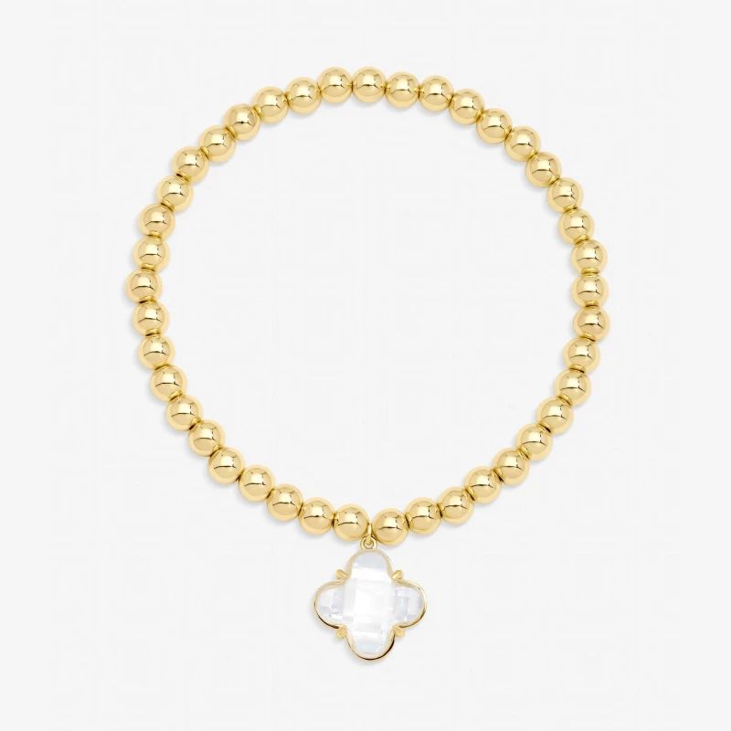 Image of Jon Richard Womens Gold Polished & Crystal Clover Stretch Bracelet Gold Female One Size