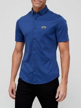 Image of Hugo Boss Athleisure Biadia R Short Sleeve Oxford Shirt Navy Size S Men