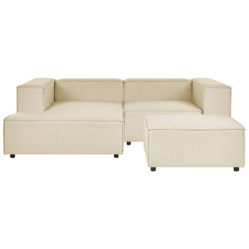 Image of Beliani Modular Corner Sofa 2 Seater Aprica Faux Linen Beige With Ottoman Right Hand