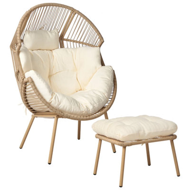 Image of Beliani Pe Rattan Garden Chair With Footstool Natural Murano