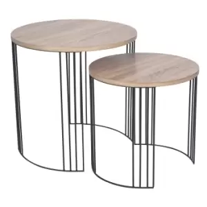 Image of Olean Set of 2 Nested Light Oak Wood Effect Round Coffee Table Natural/Black