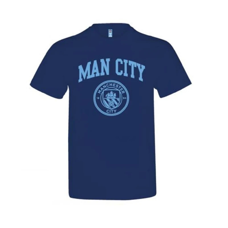 Image of Manchester City FC Mens Man City Navy T-Shirt With Team Crest Size: Small Navy Male S
