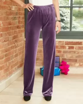Image of Cotton Traders Womens Irresistible Velour Straight Leg Pull-On Trousers in Purple