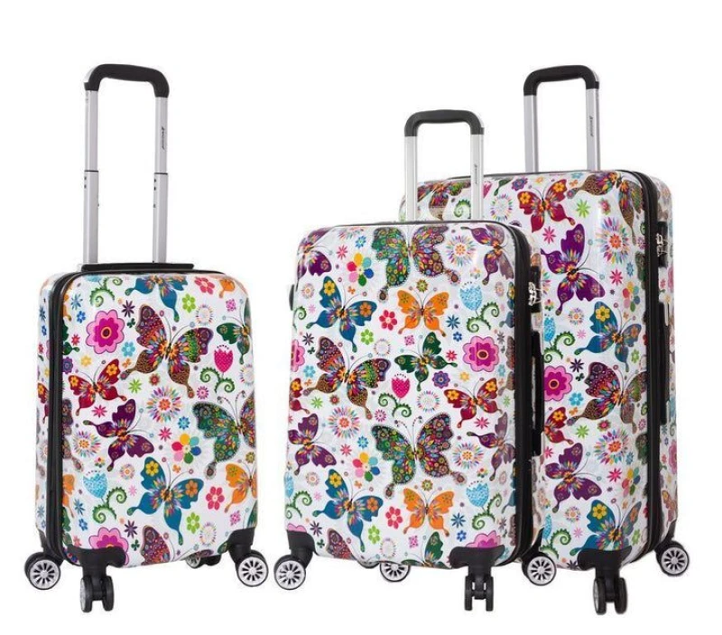 Image of Infinity Leather Hard Shell 4 Wheel Butterfly Print Luggage Bag Suitcase Set fo 3 Multicolor Unisex