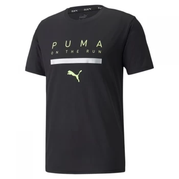 Image of Puma Run Short Sleeve Logo T Shirt Mens - Black