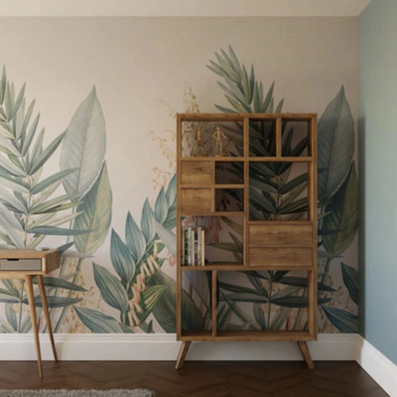 Image of Art For The Home Flora & Fauna Pink Duck Egg Fixed Size Mural Wall Murals One Size Pink 71815306000