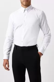 Image of Slim Fit White Collar Bar Dress Shirt