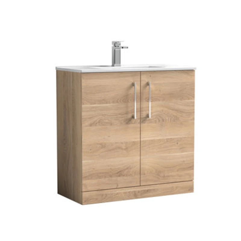 Image of NUIE Arno Floor Standing 2-Door Vanity Unit with Basin-2 800mm Wide - Bleached Oak - Nuie ARN3005B