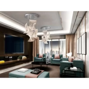 Image of Velos Pendant Light Cluster Drop, Micro Printed, Chromed Metal, Dimmable, Remote Control