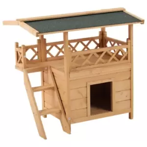 Image of PawHut Cat & Puppy Pet House For Outdoor Garden W/ Waterproof Roof Shelter - Natural Wood