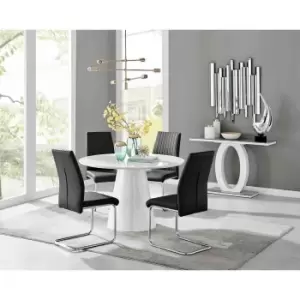 Image of Furniture Box Palma White High Gloss Round Dining Table and 4 Black Lorenzo Chairs