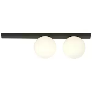 Image of Emibig Fit Black Globe Ceiling Light with White Glass Shades, 2x E14