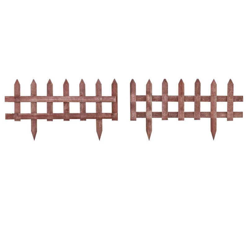 Image of Outsunny Outsunny Pack of 12 Wooden Plant Border Fence Garden Fixed Picket Fence Rustic Brown 5056725399436