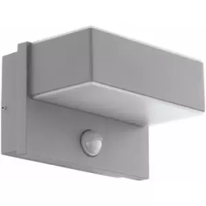 Image of IP44 Outdoor Wall Light & pir Sensor Silver Steel Square 5.6W Built in led