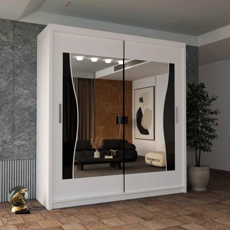 Image of Sliding Wardrobes 4U Curved Mirror Sliding Door Wardrobe 120cm X 217cm White