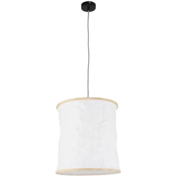 Image of Sienna Lighting - Sienna Finn Cylindrical Pendant Ceiling Light White Matt Wood Blank