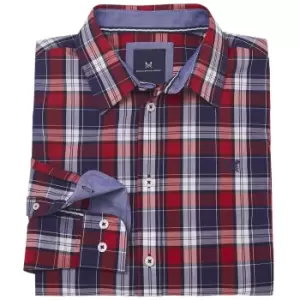 Image of Crew Clothing Mens Tillers Peached Poplin Shirt Crimson/Deep Ultramarine/Optic White Large