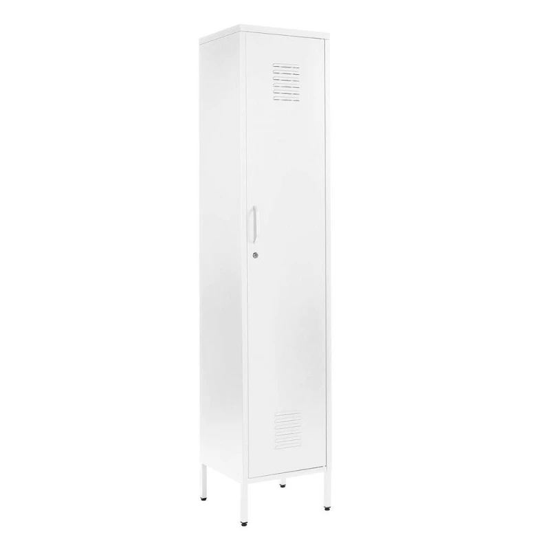 Image of Moderna White Metal Tall Locker Cabinet, 3 Shelves, 1 Door for Home or Office White Unisex