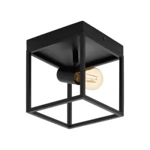 Image of Flush Ceiling Light Colour Black Open Metal Frame Box & Holder Bulb E27 1x40W