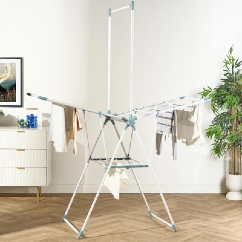 Image of OHS OHS Foldable X Winged Clothes Airer Stainless Steel Laundry Racks in White White One Size Unisex 5027434225729