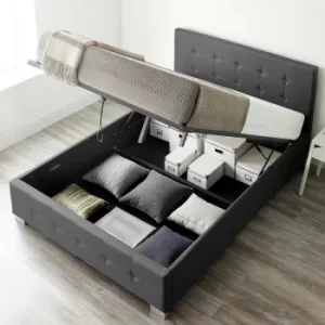 Image of End Lift Ottoman Storage Bed Small Double Black Linen