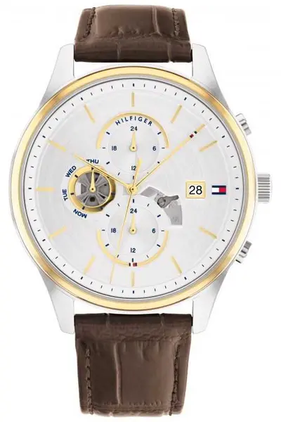 Image of Tommy Hilfiger 1710501 Mens Weston White Dial Brown Leather Watch