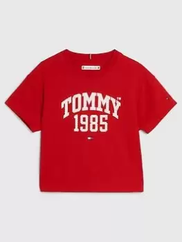 Image of Tommy Hilfiger Girls Tommy Varsity Short Sleeve T-Shirt - Deep Crimson, Red, Size Age: 4 Years, Women
