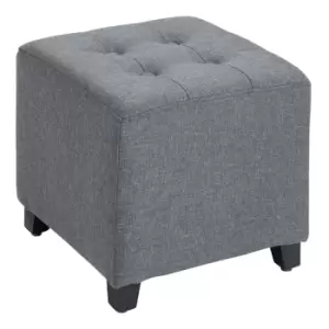 Image of HOMCOM Linen-Look Square Ottoman Footstool w/ Button Tufts Wood Frame Padding Fabric Upholstered Stylish Home Furniture Footrest Side Table Grey
