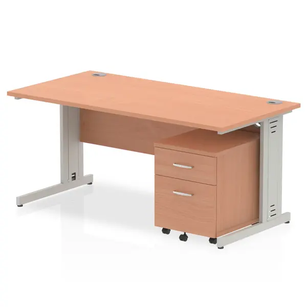 Image of Dynamic Office Solutions Impulse 1600mm Cable Managed Straight Desk With Mobile Pedestal MI001004