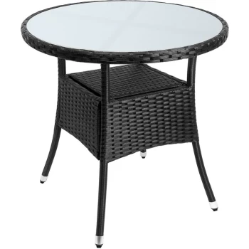 Image of Casaria - Deuba Poly Rattan Garden Side Table Small Black Round Outdoor Patio Cafe Bistro Glass Top Tea Coffee Wine Snack (80cm)