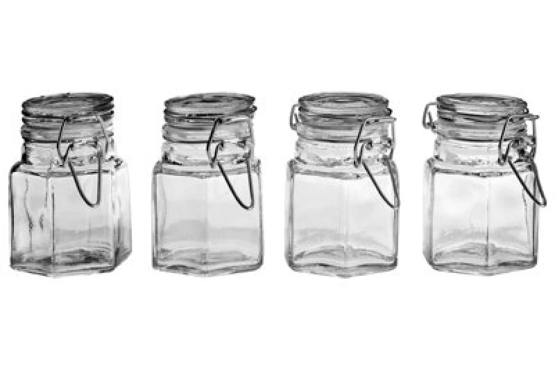 Image of Premier Housewares Hayden Glass and Clip Top Lids Spice Jars Set of 4 Clear