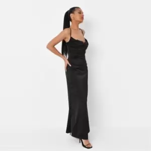 Image of Missguided Satin X Back Cowl Maxi Dress - Black