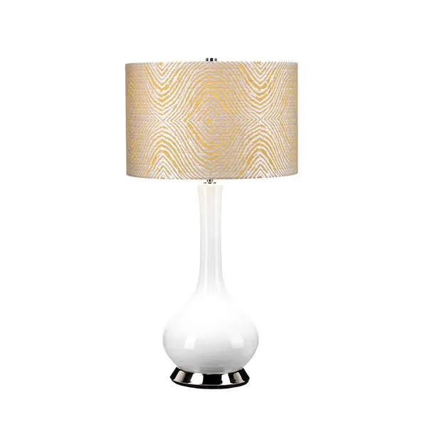 Image of Milo Table Lamp with Round Shade, Polished Nickel, White, Yellow