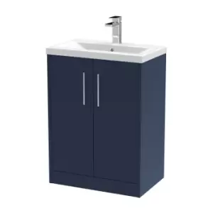 Image of Hudson Reed Juno 600mm Floor Standing 2 Door Vanity & Mid-Edge Basin - Electric Blue