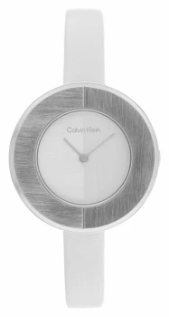 Image of Calvin Klein 25200026 Womens Silver Dial White Leather Watch