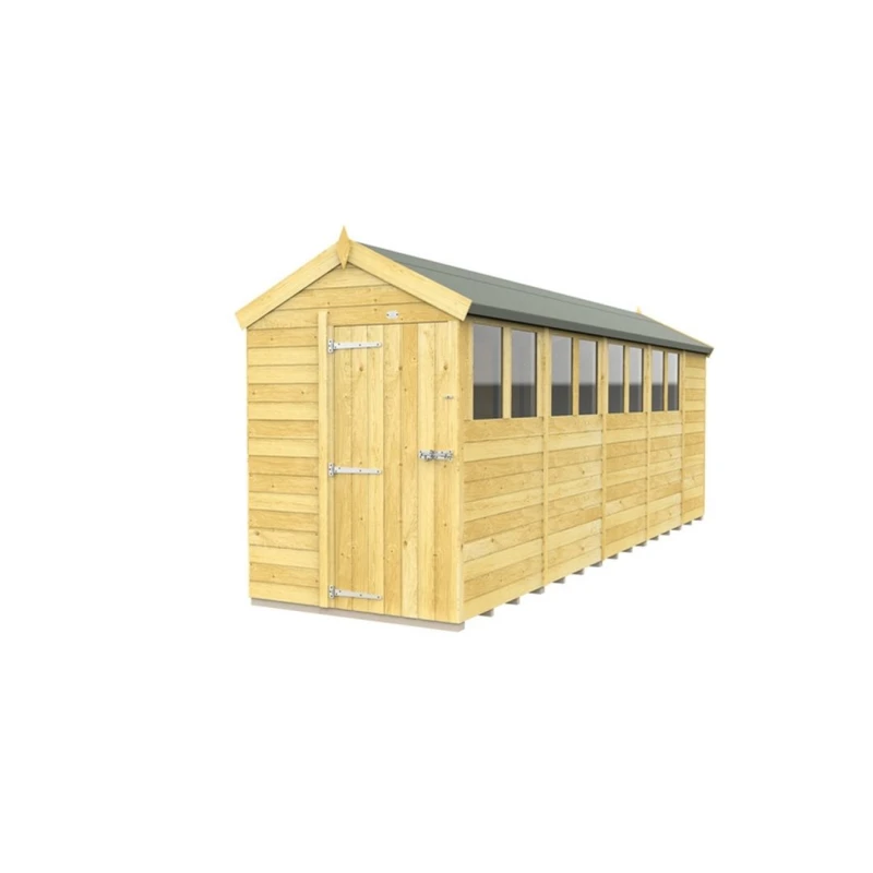Image of Buttercup Farm 5 x 19 Feet Apex Shed - Single Door W/ Windows - L560 x W147 x H217cm in Brown Brown Unisex