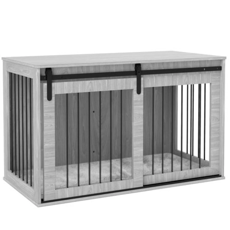 Image of PawHut Dog Crate Furniture with Removable Cushion, for Dogs Grey