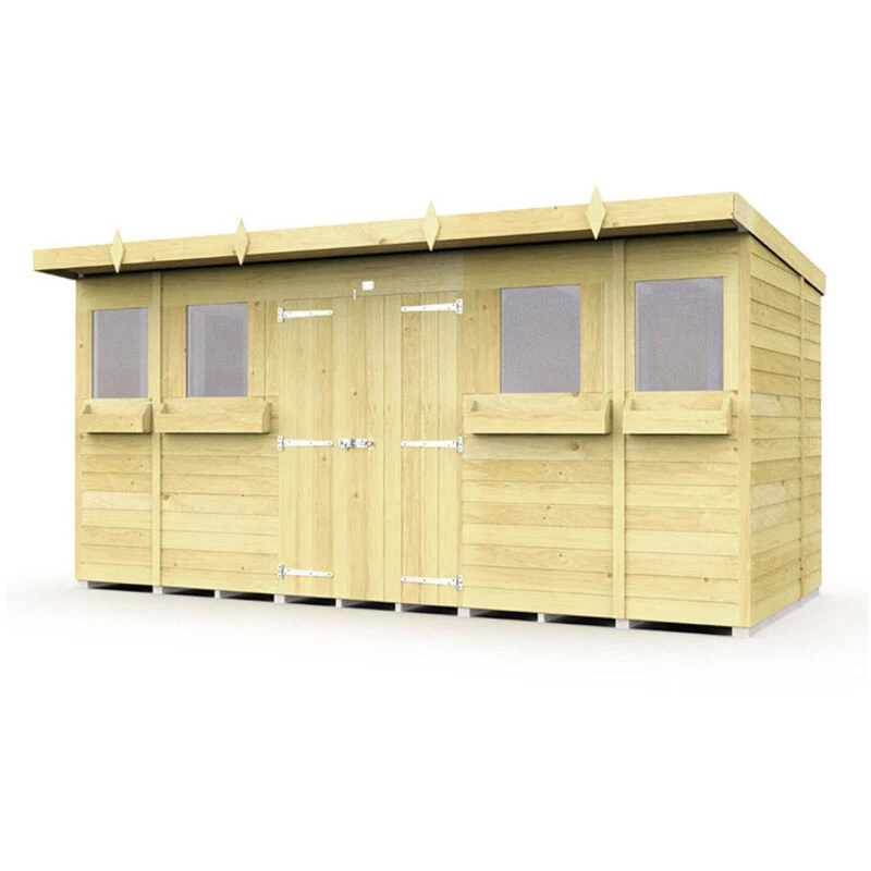 Image of Flat Pack Sheds DIY Sheds 14 x 6 Pent Summer Shed, Brown 14X6PSSFF