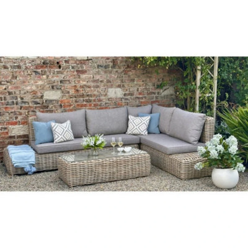 Image of Hill Interiors Amalfi Collection Outdoor Large Corner Set - Glass - L80 X W212 X H80 Cm - Beige