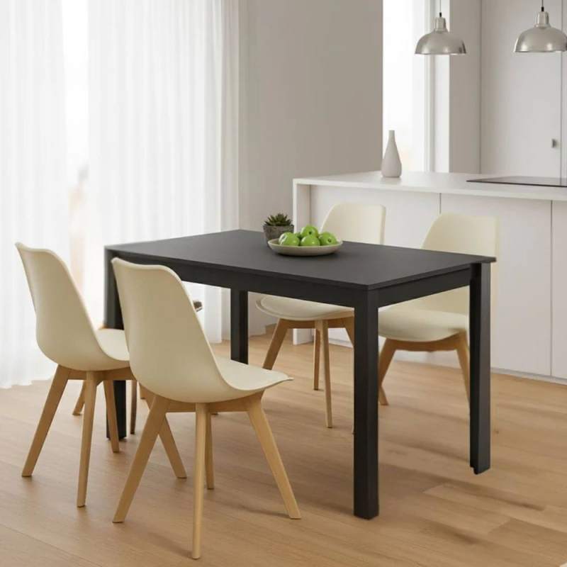 Image of KOSY KOALA Dining Table Set with 4 Cream Chairs Dining Furniture in Charcoal Charcoal Unisex