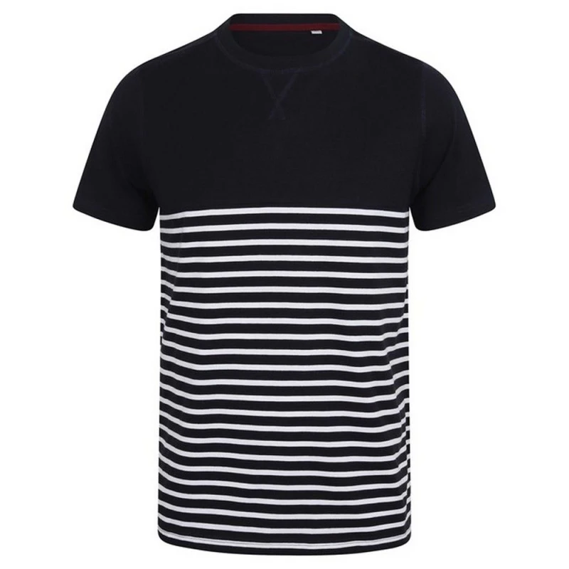 Image of Front Row Mens Breton Striped Tagless T-Shirt in Navy Size: Small Navy Male S