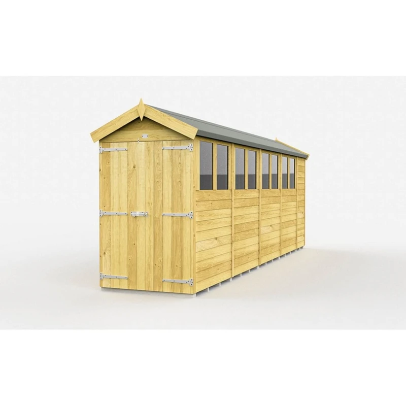 Image of Buttercup Farm 4 x 18 Feet Apex Shed - Double Door W/ Windows - L533 x W118 x H217cm in Brown Brown Unisex