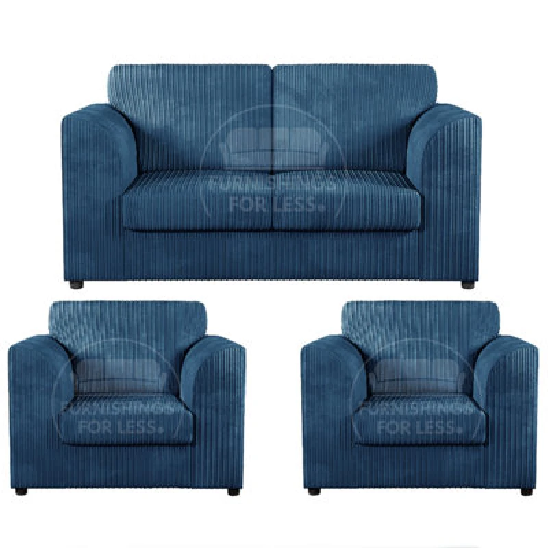 Image of Furnishings For Less UK Luxor Jumbo Cord 2 + 1 + 1 Fabric 3 Piece Sofa Suite - Fullback Marine Blue
